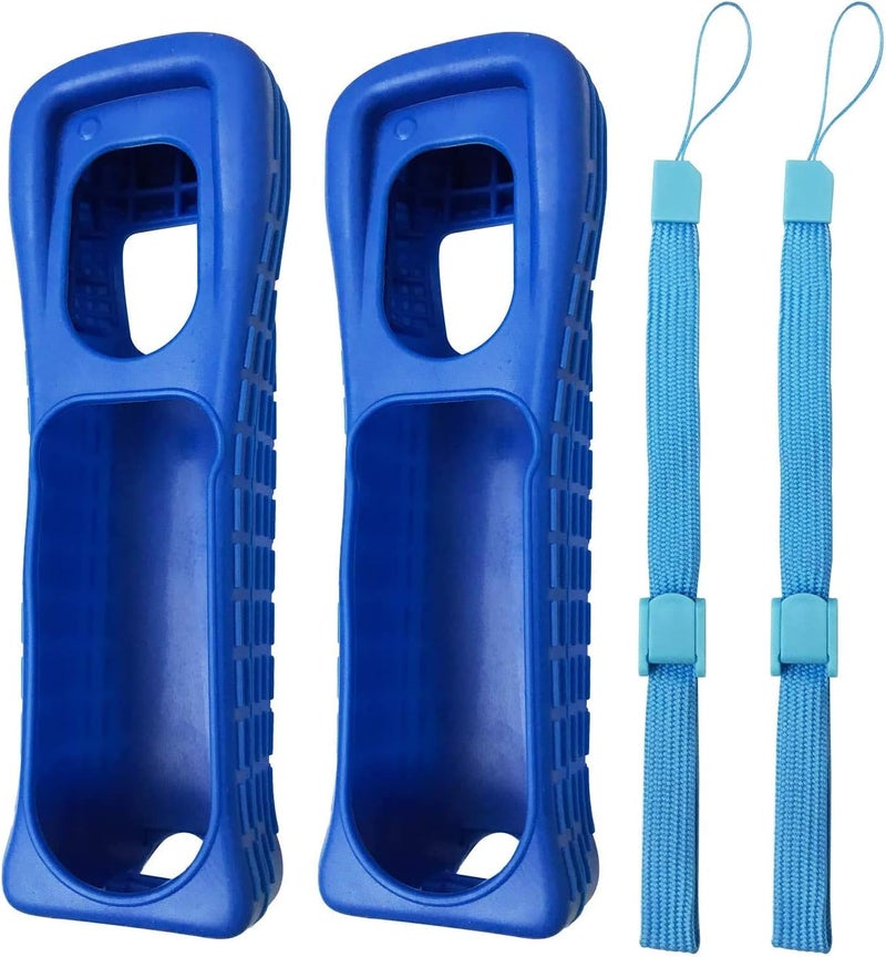 2 x Silicone Skin Case Cover with Wrist Strap for Wii Remote Controller (Blue)